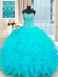 Strapless Sleeveless Lace Up Ball Gown Prom Dress Baby Blue Organza