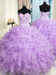 Perfect Sweetheart Sleeveless Lace Up 15th Birthday Dress Lilac Organza