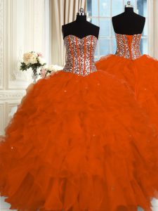 Admirable Red Sleeveless Beading and Ruffles Floor Length Sweet 16 Dresses