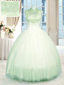 High Class Green Zipper Ball Gown Prom Dress Beading Sleeveless Floor Length