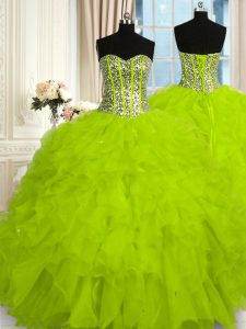 High Class Floor Length Yellow Green Quinceanera Gowns Sweetheart Sleeveless Lace Up