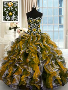 Comfortable Multi-color Lace Up Sweetheart Beading and Ruffles Quinceanera Gowns Organza Sleeveless