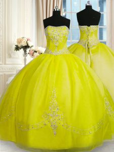 Adorable Sleeveless Beading and Embroidery Lace Up Quinceanera Gowns