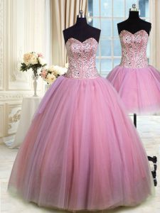 Fantastic Three Piece Lavender Sleeveless Beading Floor Length Quinceanera Gowns