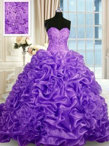 Unique Lavender Sweetheart Neckline Beading and Pick Ups Quinceanera Gowns Sleeveless Lace Up