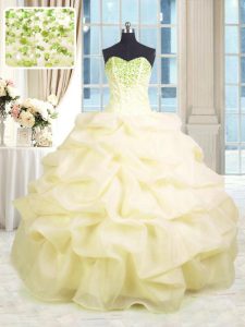 Light Yellow Sweet 16 Quinceanera Dress Military Ball and Sweet 16 and Quinceanera and For with Beading and Ruffles Swee