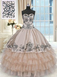 Flirting Ruffled Floor Length Champagne Ball Gown Prom Dress Sweetheart Sleeveless Lace Up