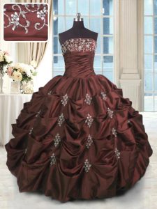 Perfect Burgundy Sleeveless Floor Length Beading and Appliques and Embroidery and Pick Ups Lace Up Quinceanera Dress