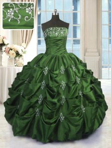 Beautiful Pick Ups Strapless Sleeveless Lace Up Quinceanera Gown Green Taffeta
