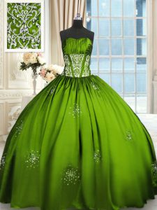 Edgy Taffeta Lace Up Strapless Sleeveless Floor Length Quinceanera Gown Beading and Appliques and Ruching