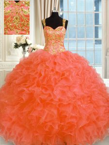 Luxury Sleeveless Embroidery and Ruffles Lace Up Vestidos de Quinceanera