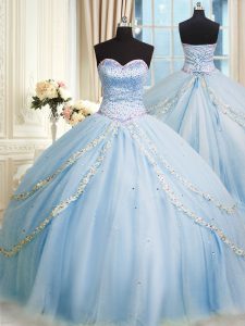Custom Made Baby Blue Quince Ball Gowns Military Ball and Sweet 16 and Quinceanera and For with Beading and Appliques Sw
