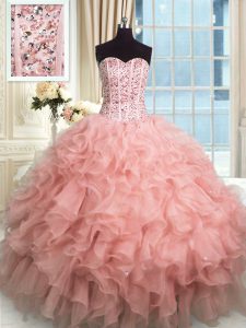 Elegant Sweetheart Sleeveless Organza Sweet 16 Quinceanera Dress Beading and Ruffles Lace Up