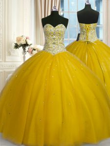 Cute Tulle Sleeveless Floor Length Quinceanera Gown and Beading and Sequins
