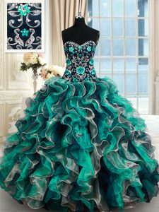 Multi-color Sleeveless Floor Length Appliques Lace Up Sweet 16 Quinceanera Dress