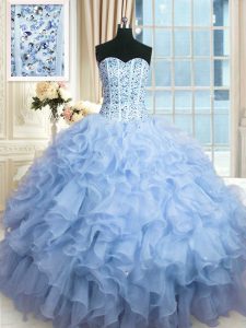 Most Popular Sleeveless Lace Up Floor Length Beading and Ruffles and Sequins Sweet 16 Quinceanera Dress