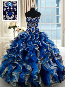 Decent Multi-color Lace Up Sweetheart Beading and Ruffles Quinceanera Dress Organza Sleeveless