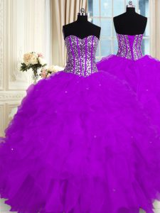 Vintage Sweetheart Sleeveless Organza Vestidos de Quinceanera Beading and Ruffles Lace Up