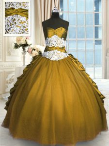 Wonderful Sleeveless Taffeta and Tulle Floor Length Lace Up Quince Ball Gowns in Olive Green with Beading and Appliques 