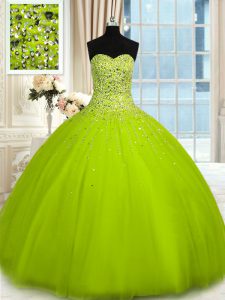 Smart Floor Length Lace Up 15 Quinceanera Dress Olive Green for Military Ball and Sweet 16 and Quinceanera with Beading