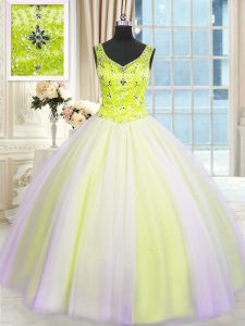 Sleeveless Lace Up Floor Length Beading and Sequins Quinceanera Gown