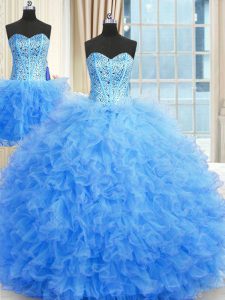 Enchanting Three Piece Baby Blue 15 Quinceanera Dress Military Ball and Sweet 16 and Quinceanera and For with Beading an