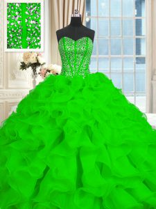 Sweetheart Sleeveless Quinceanera Dresses With Brush Train Beading and Ruffles Organza