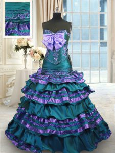 Peacock Green Quinceanera Dresses Military Ball and Sweet 16 and Quinceanera and For with Appliques and Ruffled Layers a