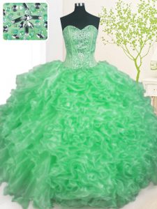 Clearance Pick Ups Ball Gowns Ball Gown Prom Dress Apple Green Sweetheart Organza Sleeveless Floor Length Lace Up