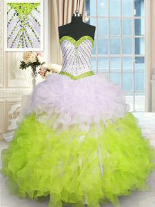 Multi-color Ball Gowns Sweetheart Sleeveless Organza Floor Length Lace Up Beading and Ruffles Quinceanera Gowns