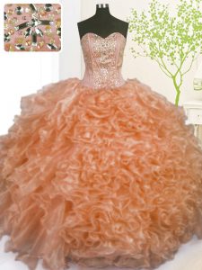 Elegant Orange Quinceanera Dress Military Ball and Sweet 16 and Quinceanera and For with Beading and Ruffles and Pick Up
