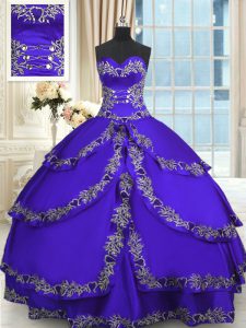 Blue Sleeveless Beading and Appliques and Ruffled Layers Floor Length Quinceanera Gowns