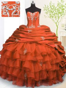 Exquisite Sleeveless With Train Beading and Appliques and Ruffled Layers and Pick Ups Lace Up Sweet 16 Dresses with Oran