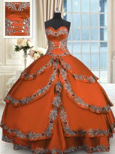 Rust Red Lace Up Sweetheart Beading and Embroidery and Ruffled Layers Quinceanera Gown Taffeta Sleeveless