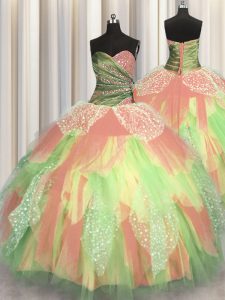 Multi-color Sweetheart Lace Up Beading and Ruching Quinceanera Gown Sleeveless