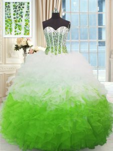 Multi-color Ball Gowns Organza Sweetheart Sleeveless Beading and Ruffles High Low Lace Up Quinceanera Gown