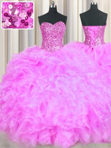 Colorful Sweetheart Sleeveless Organza Vestidos de Quinceanera Beading and Ruffles Lace Up
