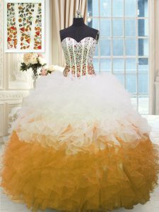 Sweetheart Sleeveless Organza Quinceanera Dress Beading and Ruffles Lace Up