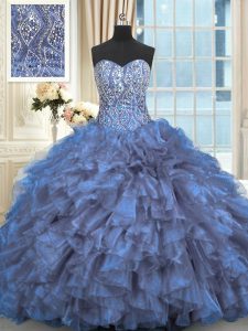 Dazzling Organza Sleeveless Quinceanera Dresses Brush Train and Beading and Ruffles