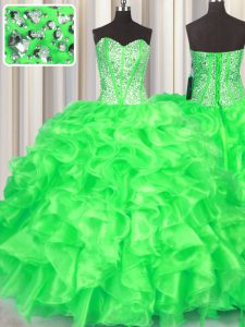 Eye-catching Organza Lace Up Sweet 16 Quinceanera Dress Sleeveless Floor Length Beading and Ruffles