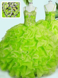 Fabulous Yellow Green Organza Lace Up 15th Birthday Dress Sleeveless Floor Length Beading and Ruffles