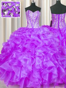 Ball Gowns 15 Quinceanera Dress Eggplant Purple Sweetheart Organza Sleeveless Floor Length Lace Up