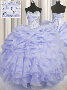 Ball Gowns Quince Ball Gowns Lavender Sweetheart Organza Sleeveless Floor Length Lace Up