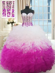 Flare Multi-color Sweetheart Lace Up Beading and Ruffles Ball Gown Prom Dress Sleeveless