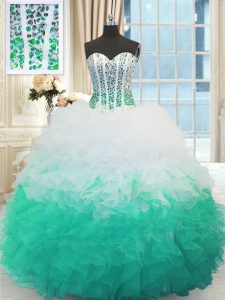 Elegant Multi-color Ball Gowns Organza Sweetheart Sleeveless Beading and Ruffles Floor Length Lace Up Sweet 16 Dresses