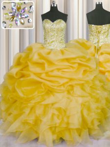 Sleeveless Lace Up Floor Length Beading and Ruffles and Pick Ups Ball Gown Prom Dress