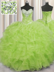 Yellow Green Ball Gown Prom Dress Military Ball and Sweet 16 and Quinceanera and For with Beading and Ruffles Sweetheart