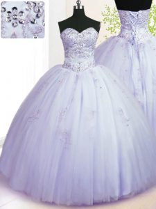 Flirting Lavender Lace Up Sweet 16 Dresses Beading and Appliques Sleeveless Floor Length