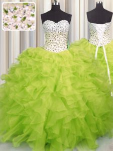 Chic Yellow Green Sleeveless Beading and Ruffles Floor Length Sweet 16 Quinceanera Dress