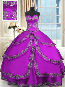 Delicate Purple Ball Gowns Taffeta Sweetheart Sleeveless Beading and Embroidery and Ruffled Layers Floor Length Lace Up 